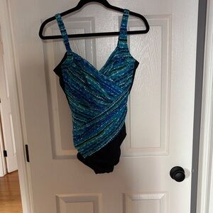 Kirkland Signature Women's Striped Blue and Teal One Piece Swimsuit